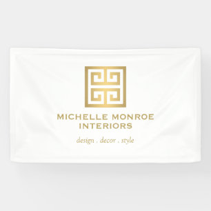 Elegant Greek Key Designer Logo Gold/White Banner