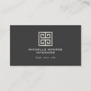 Elegant Greek Key Designer Logo Silver/Charcoal Business Card