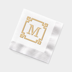 Elegant Greek Key Framed Single Initial Monogram Foil Napkins