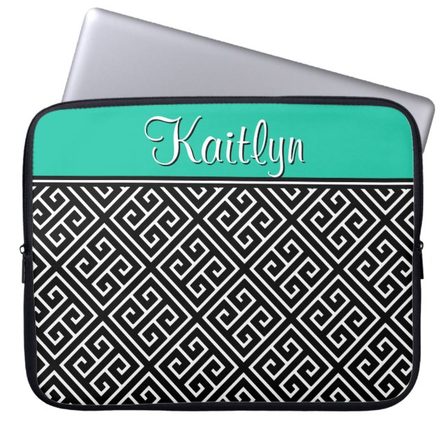 Elegant Greek Key Pattern and Name Laptop Sleeve (Front)