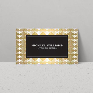 Elegant Greek Key Pattern in Faux Gold/White Business Card