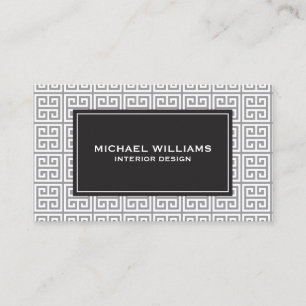 Elegant Greek Key Pattern in Grey/White Business Card