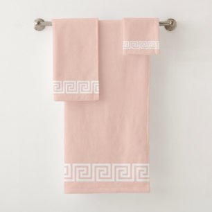 Elegant Greek Pattern Frame on Light Pink Bath Towel Set