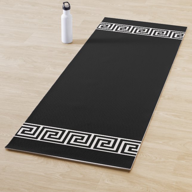 Elegant Greek Pattern on Black Yoga Mat (In Situ)