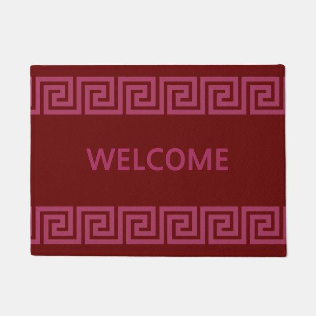 Elegant Greek Pattern on Burgundy Welcome Doormat (Front)