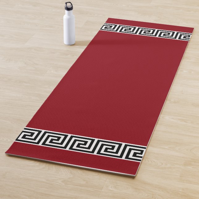 Elegant Greek Pattern on Maroon Yoga Mat (In Situ)