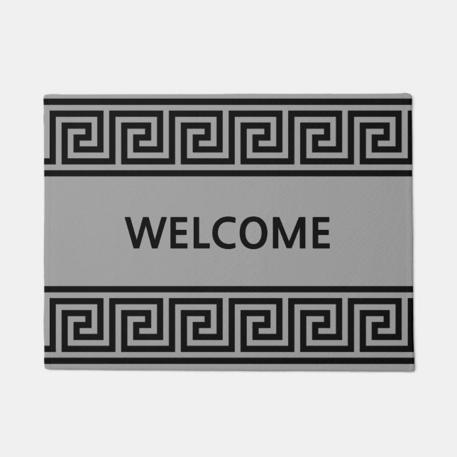 Elegant Greek Pattern on Silver Grey Welcome Doorm Doormat (Front)