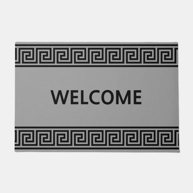 Elegant Greek Pattern on Silver Grey Welcome Doormat (Front)
