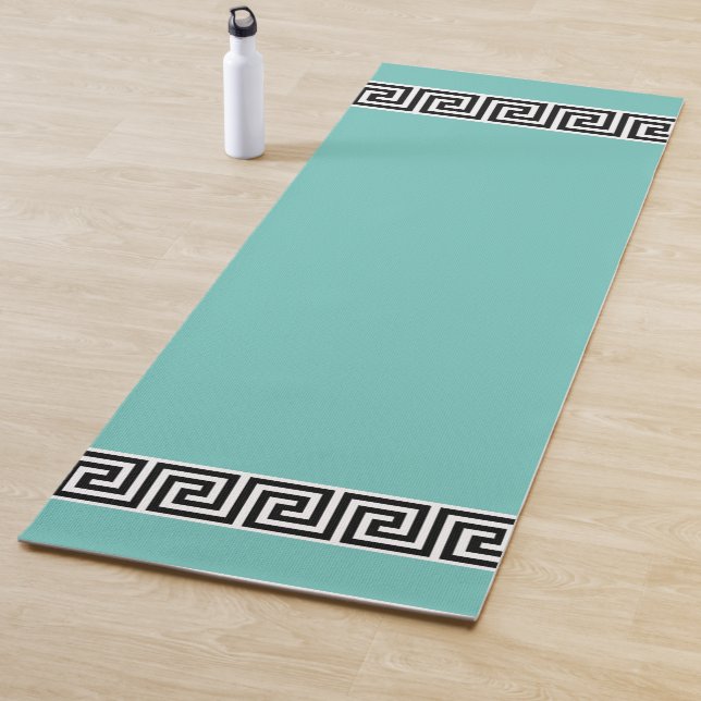 Elegant Greek Pattern on Teal Yoga Mat (In Situ)