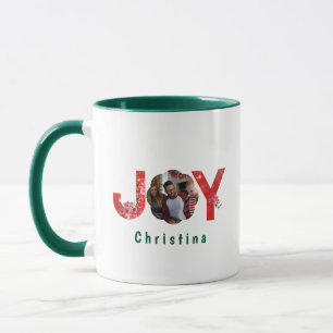 Elegant Green 1 Photo Joy Simple Custom Christmas  Mug