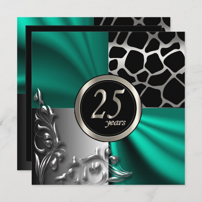 Elegant Green 25 Years Party Invitation (Front/Back)
