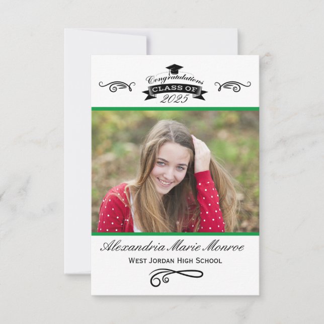 Elegant Green - 3x5 Graduation Invitation (Front)