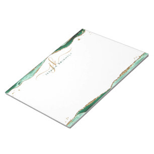 Elegant Green Agate Script Monogram Initials Notepad