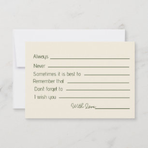 Elegant Green and Beige Palm Tree Bridal Shower Advice Card