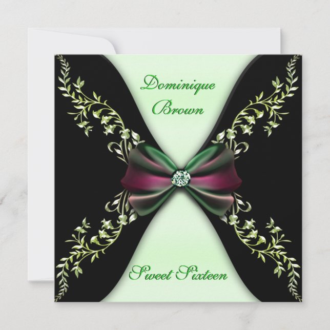 Elegant Green and Black Invite with Diamond Bow (Front)