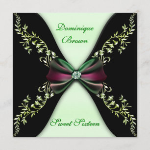 Elegant Green and Black Invite with Diamond Bow