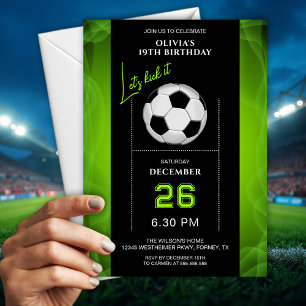 Elegant Green And Black Soccer Birthday Invitation