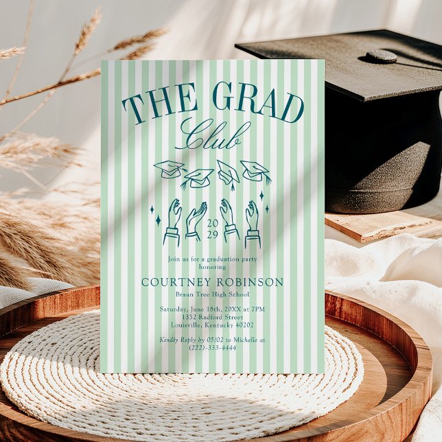 Elegant Green and Blue Grad Club Graduation Invitation (Creator Uploaded)