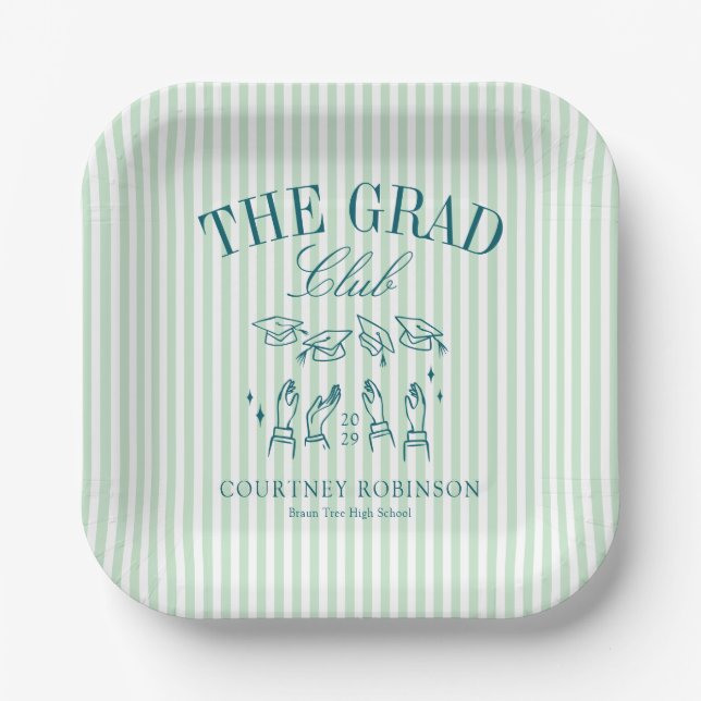 Elegant Green and Blue Grad Club Graduation Paper Plate (Front)