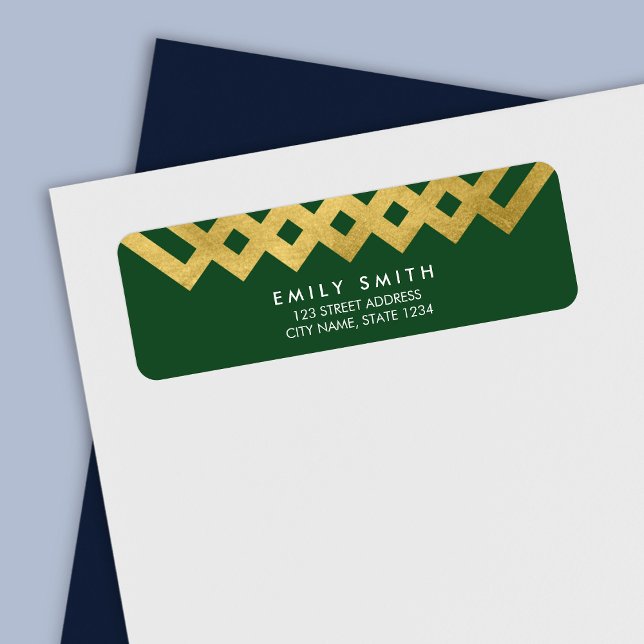Elegant Green and Faux Gold Geometric Address (Creator Uploaded)