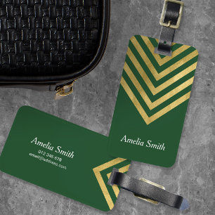 Elegant Green and Faux Gold Geometric Luggage Tag