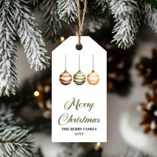 Elegant Green and Gold Baubles Christmas Gift Tag
