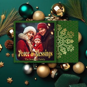 Elegant Green and Gold Christmas Photo and Script 