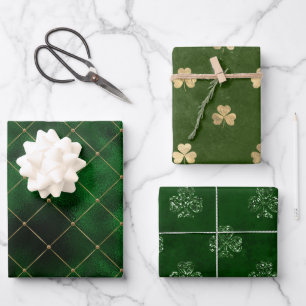 Elegant Green and Gold Clover St Patrick's Day Wrapping Paper Sheet