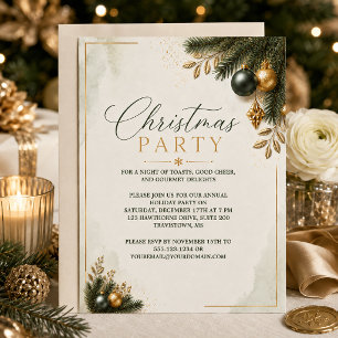 Elegant Green and Gold Corporate Christmas Party Invitation