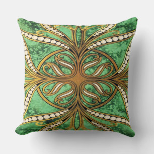 Elegant Green and Gold Damask Pattern Cushion