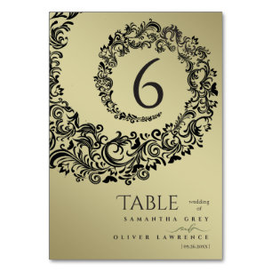 Elegant Green and Gold Damask Wedding Table Number