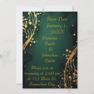 Elegant Green and Gold Design Wedding Invitation