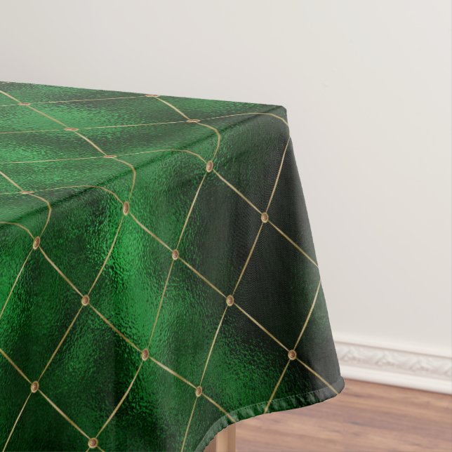 Elegant Green and Gold Diamonds St Patrick's Day Tablecloth (In Situ)