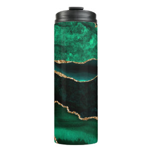 Elegant Green and Gold Faux Glitter Agate Thermal Tumbler