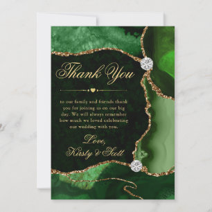 Elegant Green and Gold Faux Glitter Agate Wedding Thank You Card