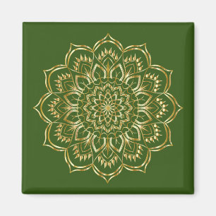 Elegant Green and Gold Floral Mandala Pattern Magnet