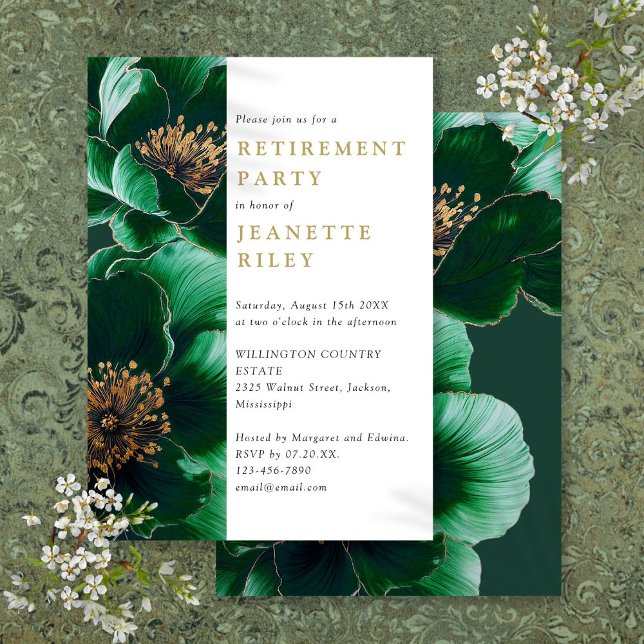 Elegant Green And Gold Floral Retirement Party Invitation (Elegant Green And Gold Floral Retirement Party Invitation)