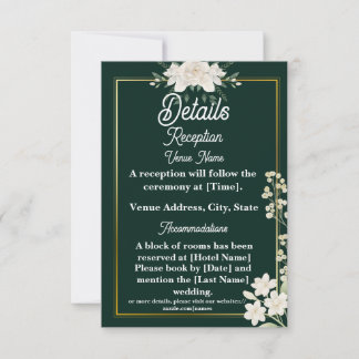 Elegant Green and Gold Floral Wedding Details Thank You Card