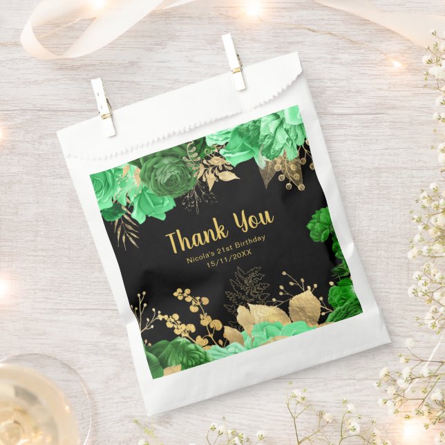Elegant Green and Gold Flowers Birthday Party  Favour Bags (Clipped)