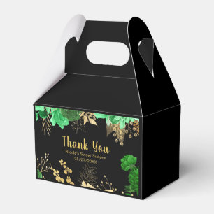 Elegant Green and Gold Flowers Sweet Sixteen Favour Box