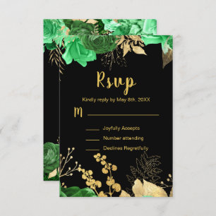Elegant Green and Gold Flowers Sweet Sixteen RSVP Card