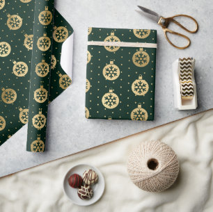 Elegant Green and Gold Foil Christmas Baubles Wrapping Paper