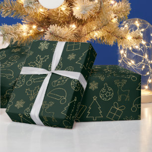 Elegant Green and Gold Foil Christmas Pattern Wrapping Paper