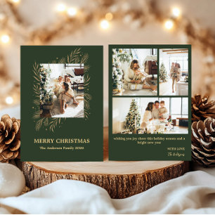 Elegant Green and Gold Foil Christmas Photo Card