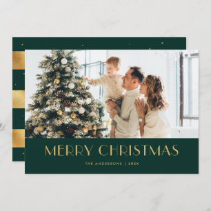 Elegant Green and Gold Foil Photo Christmas Cards