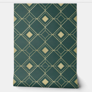 Elegant Green and Gold Geometric Pattern Wallpaper