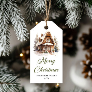 Elegant Green and Gold Gift Tag Minimal Holiday