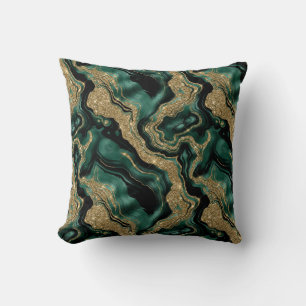 Elegant Green and Gold Glitter Agate Pattern Cushion