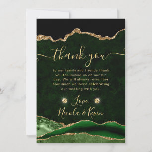 Elegant Green and Gold Glitter Agate Wedding Thank You Card