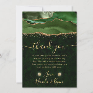 Elegant Green and Gold Glitter Agate Wedding Thank You Card